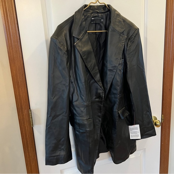 ASOS Design NWT Geuine Black Leather Trench Jacket - Picture 3 of 15